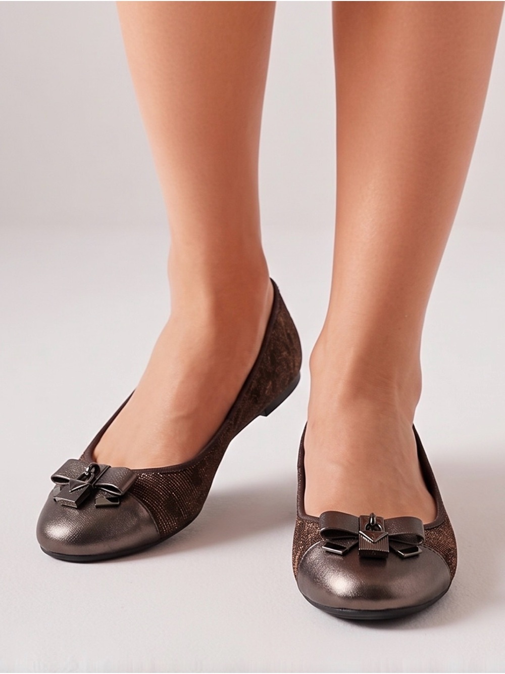 Michael Kors Bronze Metallic Bow Ballet Flats